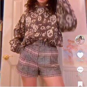 Haute Monde Black White Plaid Check Houndstooth High Waist Shorts Belted Sz S